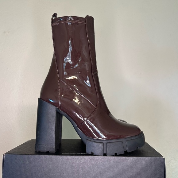 Aldo Brown Platform Heel Ankle Boots Shiny Leather - Picture 8 of 10